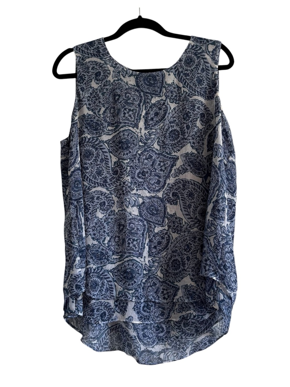 Christina B Blue Paisley Boho High Low Sleeveless Tank Top Medium